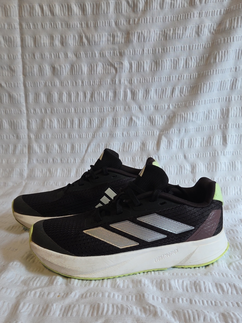 adidas Kids Black and Silver Sneakers with Lime Heel Accent